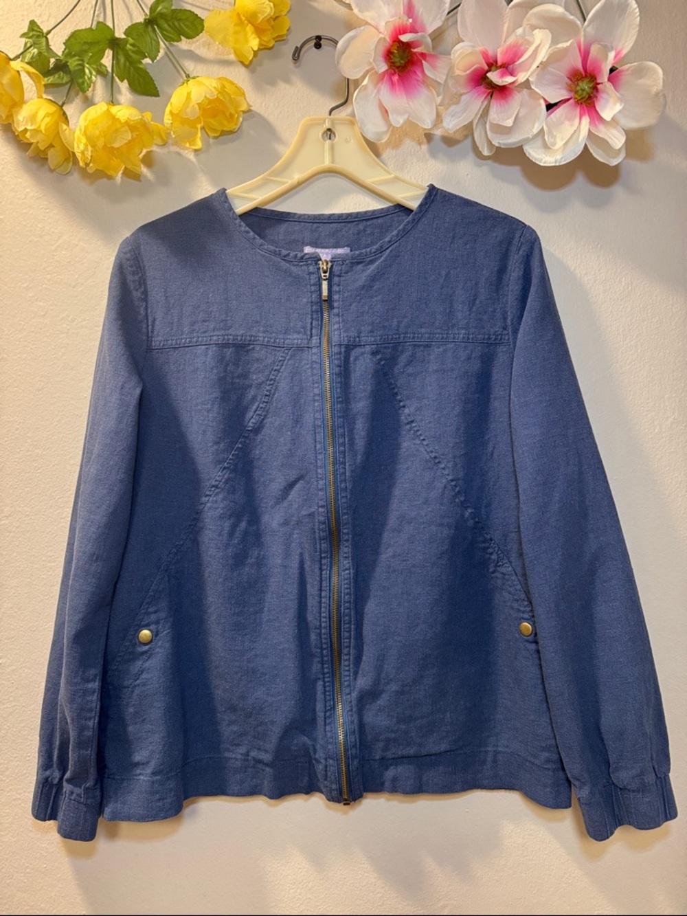 Laura Scott Indigo Zip-Front Jean Jacket